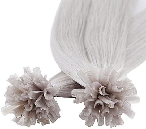 9A 20'' 25g 1g/s Keratin Fusion U Nail Tip 100% Remy Human Hair Extensions Straight (Light Grey#)