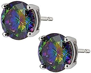 Round Mystic Fire Color Cz Stud Earrings on 925 Sterling Silver (7mm)