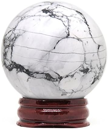 NSC Trading 50mm White Gray Howlite Turquoise Crystal Gemstone Sphere with Stand