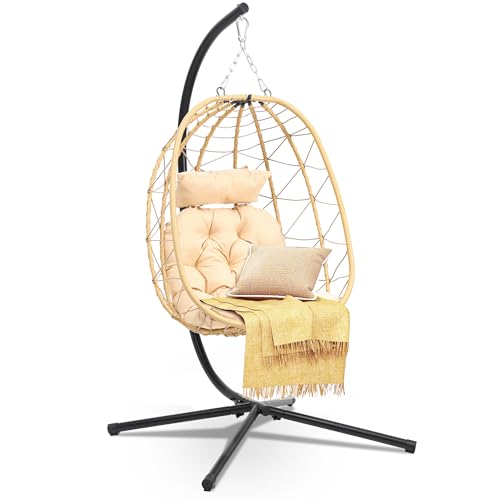 DWVO Egg Hanging Swing Chair with Stand Egg Chair Wicker Egg Chair with Cushion…
