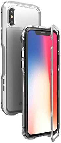 for iPhone XS Max Magnetic Adsorption Metal Case. SENCEE Fashion Shockproof Full Protection Hard Back Tempered Glass Metal Bumper Frame Cover Case for iPhone XS Max 6.5inch Support Wireless Charge (Silver)