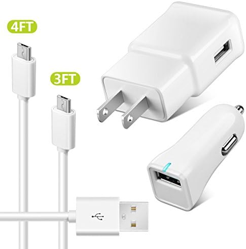 ZEUUE Adaptive Fast Charger Galaxy S7, Wall Charger Car Charger Kit QC2.0 with 4FT/3FT Micro USB Cable for S6/S6 plus, S4, S3/Galaxy Note 5, Note 4/Galaxy Tab Pro (White Micro 4in1)