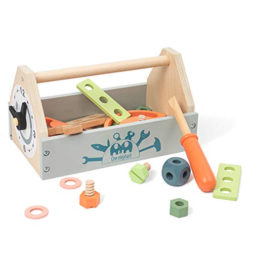 ROBUD Kids Toddlers Wooden Tool Box Set, TakeAlong Toy Tool Kit Gift