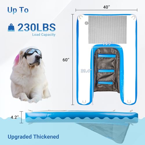 Toriexon Inflatable Water Ramp for Dogs 60" L x 40" W - Durable, Puncture-Resistant Surface Ensures Safe and Easy Access to Water for Dogs Up to 230 Pounds, Perfect for Pools, Lakes, and Beaches
