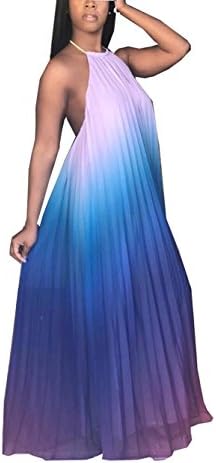 WentShopping Women Halter Neck Boho Maxi Dress Sexy Backless Full Length Dresses (Large, Chiffon Blue)