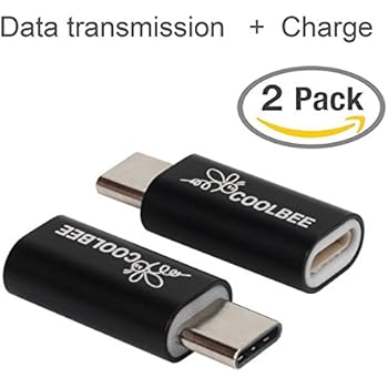 Lightning to Type C Adapter, Coolbee 8-Pin Lightning Female to Type C(USB C) Male Charge and Sync Adapter Turning Apple Lightning Cable into USB-C Cable (Black 2-Pack)