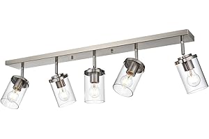 BONLICHT Modern Indoor Wall Mount Spotlight 5 Light Industrial Semi Flush Mount Ceiling Light Brushed Nickel Adjustable Kitchen Track Lighting fixtures Vanity Lights Over Mirror with Clear Glass Shade