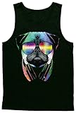 Blittzen Mens Tank Top Pug Sunglasses Headphones