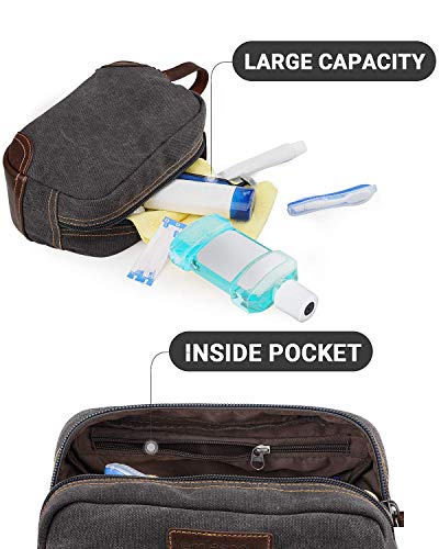 emissary Men's Toiletry Bag Leather and Canvas Travel Toiletry Bag Dopp Kit for Men Shaving Bag for Travel Accessories (Gray) 4 emissary Men's Toiletry Bag Leather and Canvas Travel Toiletry Bag Dopp Kit for Men Shaving Bag for Travel Accessories (Gray)