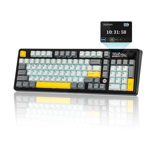 MechLands AJAZZ AK980 98% Mechanische, BT5.0/USB-C/2.4GHz Wireless Gaming Tastatur, Hot Swappable mit 1.14''TFT Bildschirm, 10000mAh Akku, Knopf, RGB