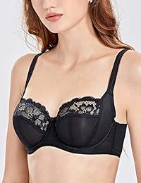 DELIMIRA Women's Non Padded Floral Lace Underwire Balconette Bra Plus Size