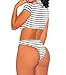 Shawhuwa Womens Sexy Striped Open Back Cap Sleeves Bodysuit L White