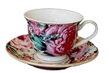 English Rose Pattern Child's Size Tea Party Fine Demi Tea Cups And Saucers - Set of Four