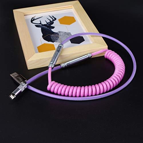Custom Coiled Type C USB Cable for Mechanical Keyboard XLR Connector Spiral Paracord 80cm Advanced Version (Purple-pink-purple)