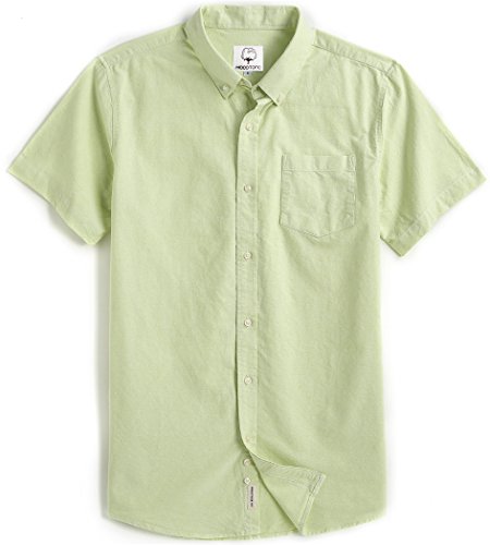 Mocotono Men's Short Sleeve Oxford Button Down Casual Shirt, Green, Small