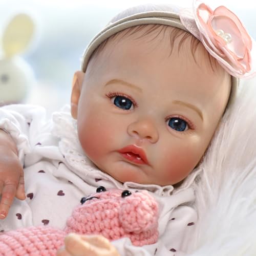 KSBD Reborn Baby Dolls - 18 Inch Realistic Baby Doll Girl, Real Life Baby Dolls with Cute Soft Vinyl Body, Real Baby Doll Newborn Lifelike Baby Gift with Accessories for 3+ Years Old Kids