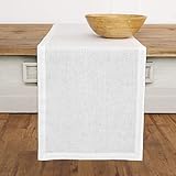 Solino Home 100% Pure Linen Table Runner - 14 x 36 Inch Athena, Handcrafted from European Flax, Natural Fabric Runner - White