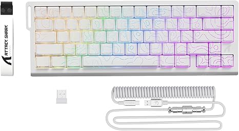 ATTACK SHARK X68PRO HE Rapid Trigger Wireless Keyboard, 0.01mm RT Accuracy 8000Hz Wired Gaming Keyboard, Adjustable Actuation, Snap Tap, RGB Backlit, Magnetic Switch, C01 Coiled Cable -White