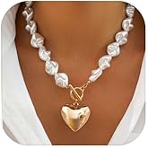 Chunky Pearl Necklace for Women Gold Heart Necklace Irregular Baroque Pearl Choker Necklace for Women Trendy Jewelry