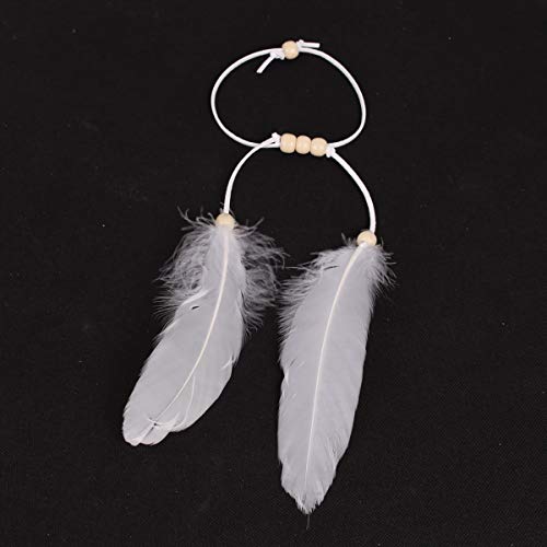Set of 2 Girls Women Lady Bohemian White Peacock Feather Headband Headdress and Armband Hippie Headpiece Headwear Handmade Tribal Indian Fascinator Feather Hairband Wedding Accessories - Thumbnail 5