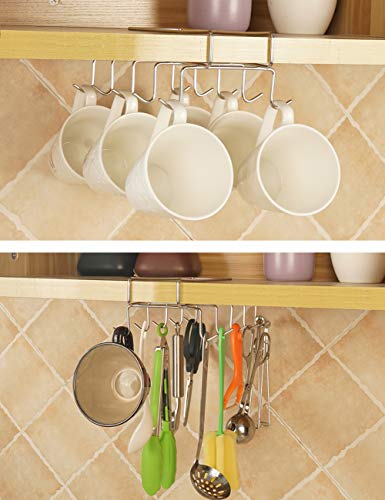 bafvt Coffee Mug Holder - 304 Stainless Steel Cup Rack Under Cabinet, 10Hooks, Fit for The Cabinet 0.8" or Less - Thumbnail 7