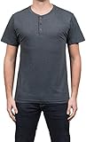 Henley Mens  Short Sleeve TShirt with 3 Buttons, Heather Charcoal, Large