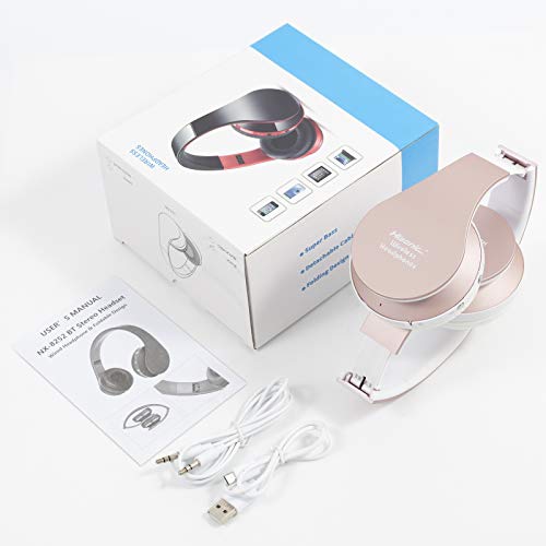 Bluetooth Headphones Wireless, yusonic Foldable Wireless and Wired Stereo Headset Built in Mic for Cell Phones, TV, PC. (Rosegold)