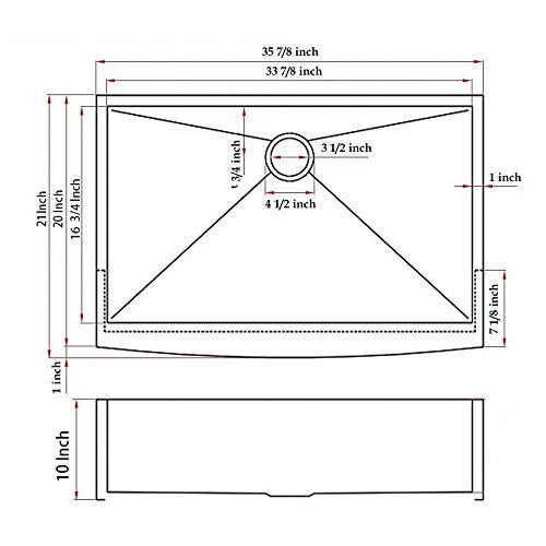 VCCUCINE 36 Inch 16 Gauge Apron Front Brushed Nickel Farmhouse Kitchen Sink, 10 Inch Deep Drop 304 Stainless Steel Single Bowl Sink with Dish and Drain Assembly