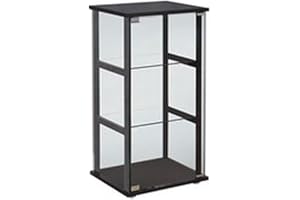 BOWERY HILL Contemporary 3 Shelf Glass Curio Wood Cabinet in Black