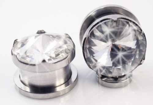 Never86Angst Bodyware Pair of Prong Set Cz Screw Off Gem Plug Stainless Steel Gauges (2G - 6.5mm)