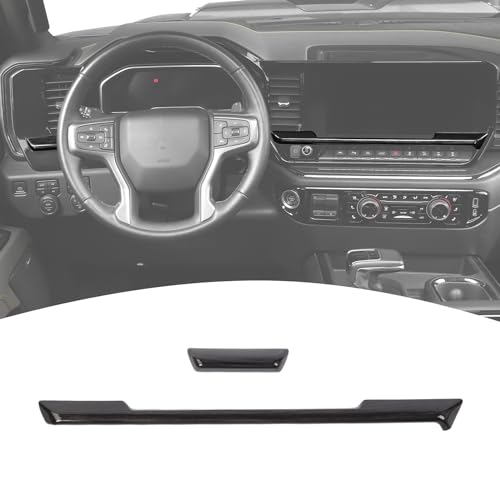 Photo 1 of PDKLIN for Silverado Center Dashboard Panel Trim Cover Decals for Chevy Silverado 2022 2023 2024 Black Wood Grain Interior Accessories 2pcs