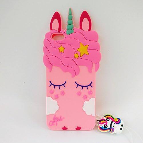 iPhone 6 Plus Case,iPhone 6s Plus Case,Unicorn Shaped Adorable 3D Cute Cartoon Character Back Cover Soft Silicone Case with a Strap (5.5 Inch) (Pink Unicorn)