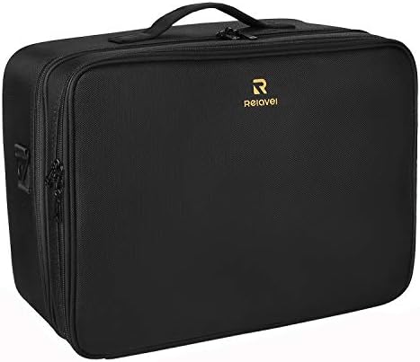 Relavel Makeup Train Case Travel Makeup Bag Cosmetic Organizer Extra Large Capacity Makeup Case with Adjustable Shoulder Strap and Dual Set of Adjustable Dividers (Extra Large Black) 1 Relavel Makeup Train Case Travel Makeup Bag Cosmetic Organizer Extra Large Capacity Makeup Case with Adjustable Shoulder Strap and Dual Set of Adjustable Dividers (Extra Large Black)