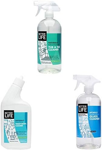 Better Life Natural Tub and Tile Cleaner, Tea Tree & Eucalyptus with Natural Toilet Bowl Cleaner and Natural Streak Free Glass Cleaner, Combo Pack