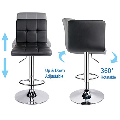 HOMEKOKO Square Metal Barstools PU Leather with Adjustable Swivel Barstools Set of 2, Black