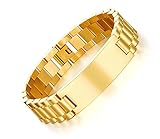 Mealguet Jewlery Personalized Custom Engrave Stainless Steel Masculine Classic Link Watch Band Chain ID Bracelets for Men Husband,Gold Plated