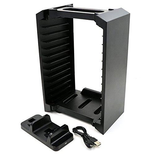 Aoile Game Disk Tower Vertical Stand for PS4 Dual Controller Charging Dock Station for Playstation 4 PRO Slim