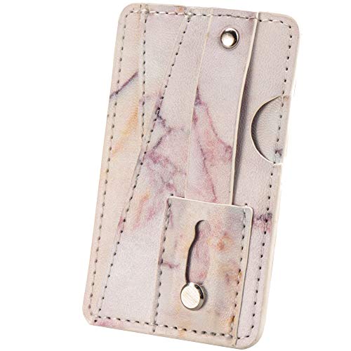 Marble Cell Phone Stick On Wallet Card Holder Phone Pocket for iPhone, Android and All Smartphones. (Red)