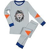 Papallou Boys Lion Print Pajama Set, 100% Cotton, Size 7 Grey