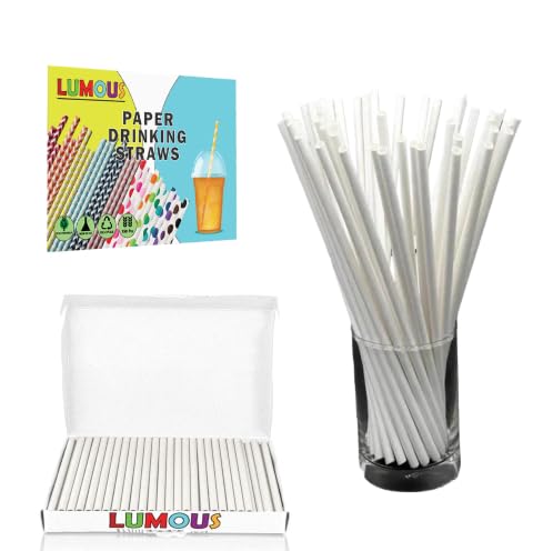 LUMOUS ROLA Paper Straws, 150 Pack Paper Drinking Straws, Bio Degradable Drinking Paper Straws Wedding Party, Party Straws, Restaurant, Juice Drinking Straws (150Pcs White)