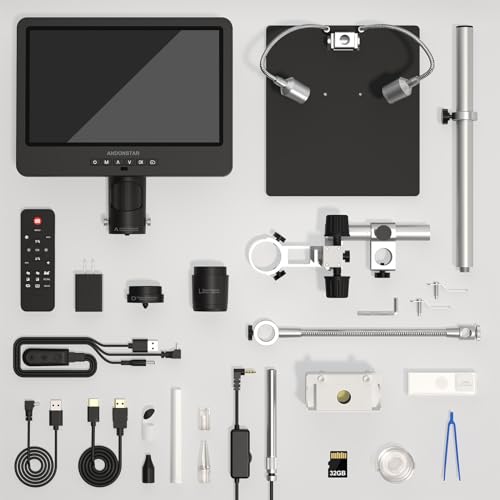 Andonstar AD249S-M HDMI 3 Lens 2000x Digital Microscope with 2160P UHD Endoscope 10.1" LCD Video Recording Soldering Electron Microscope for Coins Biology