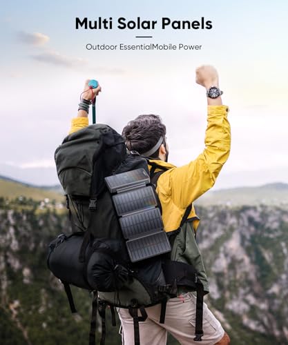 Solar Charger Power Bank 38800mAh with Dual 5V3.1A Outputs 10W Qi Wireless Charger Waterproof Built-in 4 Solar Panel and Bright Flashlights