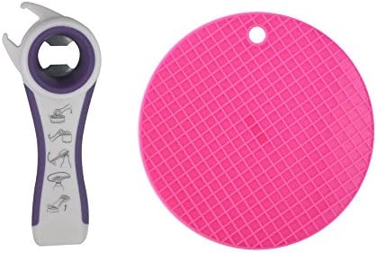 5-in-1 Bottle Opener and Can Opener Soda Opener with Non-Slip Jar Grip Pad Sold by Veset (White Purple With Pink Pad Helper)