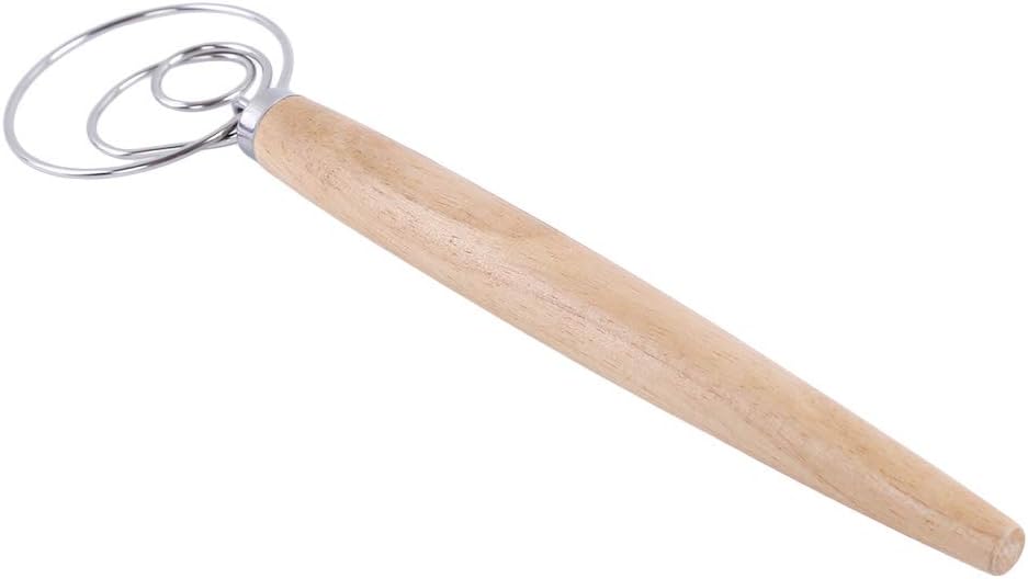 HENGSONG Dough Whisk Mixer Blender Admixer for Cake Dessert Bread Pizza Pastry Food Hand Kitchenware Tool Stainless Steel& Wooden Handle