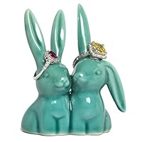 Beth Marie Luxury Boutique Bunny Rabbit Ring Holder, Beautiful Teal Ceramic Engagement & Wedding Ring Holder