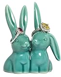 Beth Marie Luxury Boutique Bunny Rabbit Ring Holder, Beautiful Teal Ceramic Engagement & Wedding Ring Holder