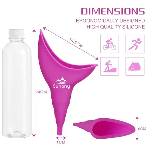 Sunany Female Urinal, Female Urinal with Silicone Funnel, Portable for Standing Female, Reusable Urinal for Female Toilet, for Outdoor, Activities, Camping, Travel