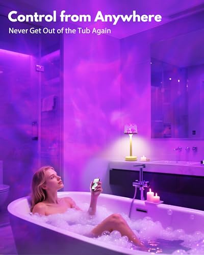 Relaxing Shower Lamp - Waterproof Bathroom Light with 16 Color Ocean Wave Projector, 6000mAh Rechargeable Shower Light with Remote & Touch Control, Cordless Lamp for Bathroom Shower Bathtub
