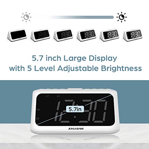 ANJANK Digital Dual Alarm Clock FM Radio, 8 Wake Up Sounds, Large LED
