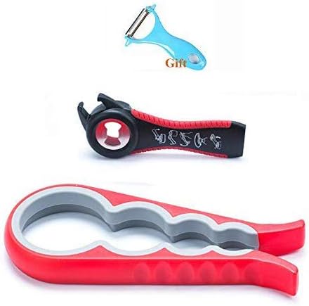 Jar Opener, Adjustable Bottle Opener, Kitchen Gadgets to Get Lids Off, Pull Tabs and Can, Designed for Seniors, Arthritis, Weak Hands, Ideal Gift for Women, Elderly and Grandma (Red)